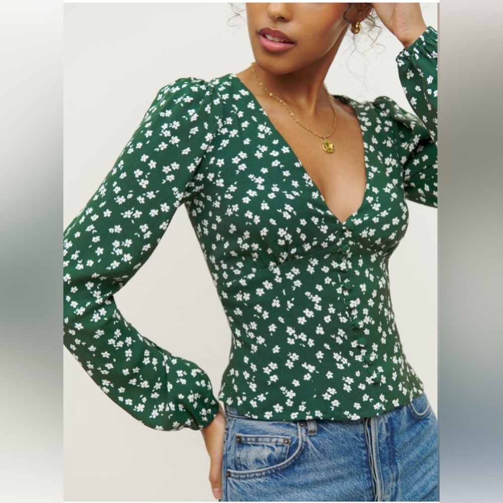 Reformation Nell Top - Green floral